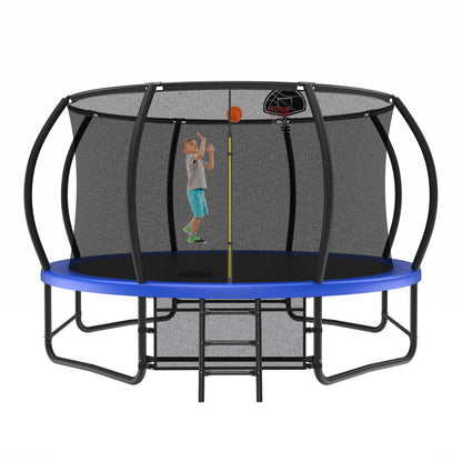 US Local 14 Foot Fenced Trampoline - Leisure Trampoline With Ladder And Rust Proof Coating
