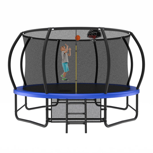 US Local 14 Foot Fenced Trampoline - Leisure Trampoline With Ladder And Rust Proof Coating