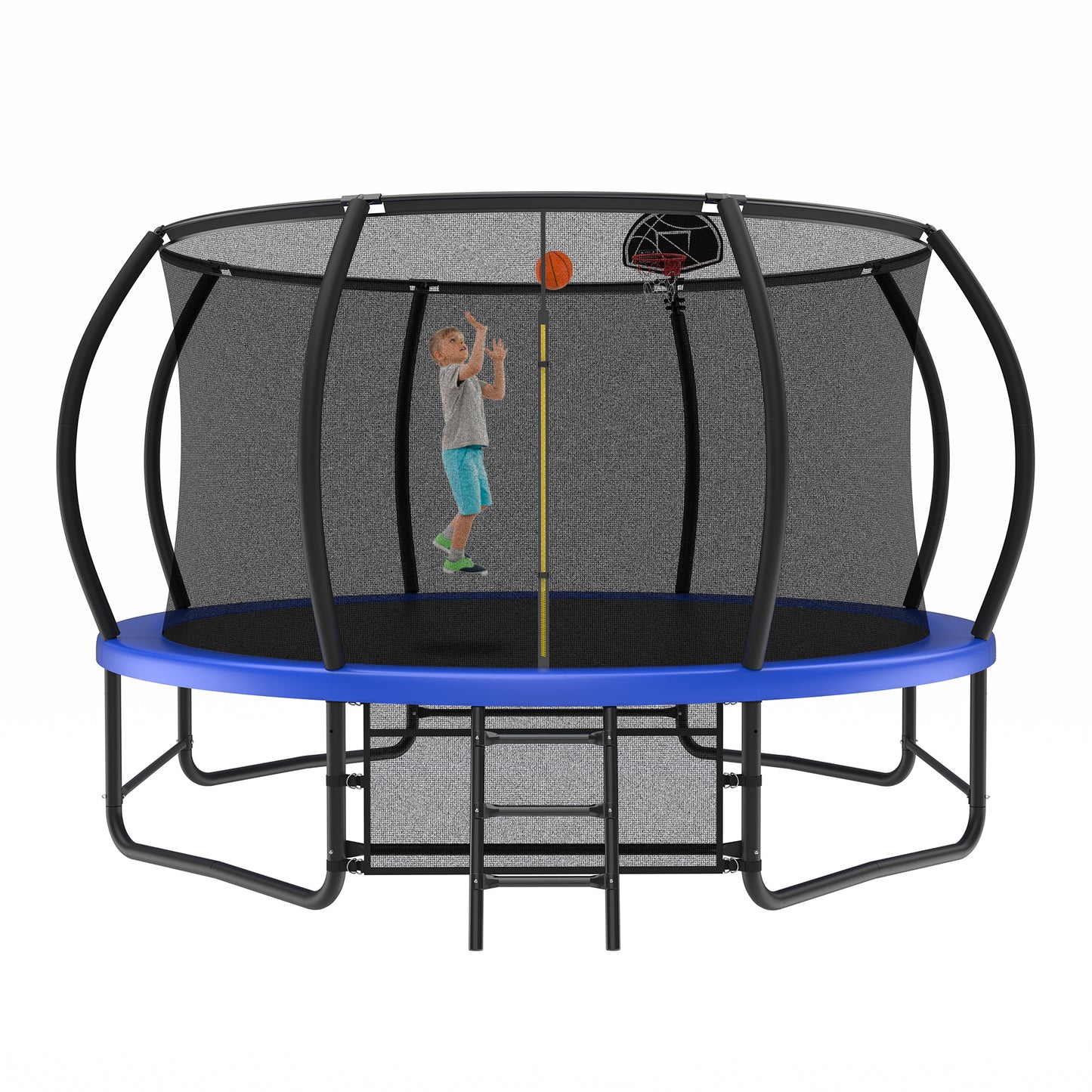 US Local 14 Foot Fenced Trampoline - Leisure Trampoline With Ladder And Rust Proof Coating