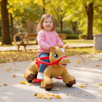 US Local Ride On Horse Toy, 12V Battery Powered Ride on Toy with Carrot Toy, Comb and Sound, Electric Rocking Horse for Toddlers