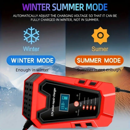 US Local Smart 12V Car Battery Charger And Motorcycle Battery Maintainer, Easy To Operate, Full Power Self-stop, LCD Display, Battery Temperature Compensation, Without Battery