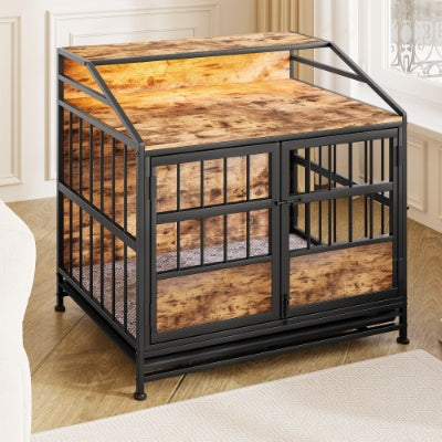 US Local Multi-function Furniture Style Dog Crates With Storage, Dog Crate Furniture Large Wooden Dog Kennel With Double Doors, For Large Medium Dog Indoor, Brown