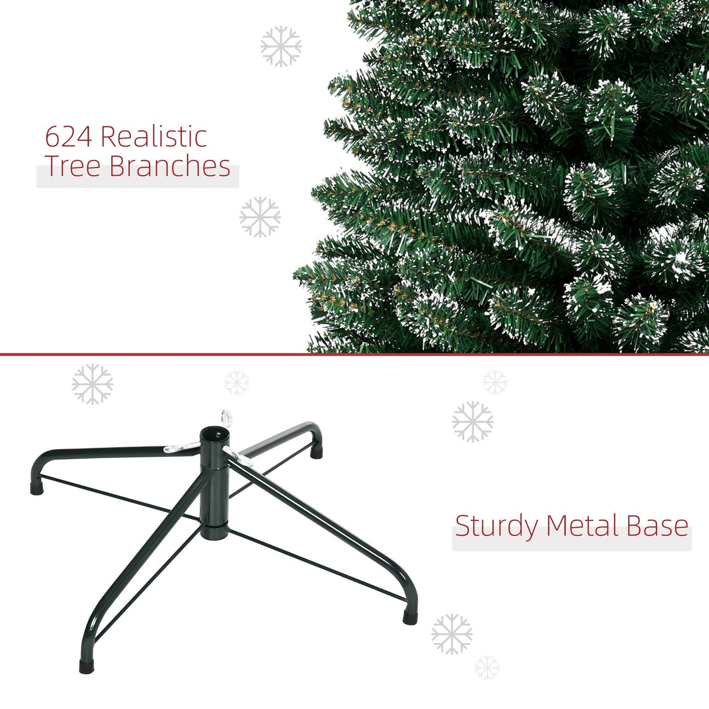 CA Local 7.5 ft Artificial Snow Dipped Christmas Tree Xmas Pencil Tree Holiday Home Indoor Decoration With Foldable Black Stand, Green