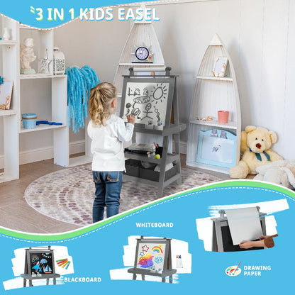 US Local Only Supports Self Pickup Children's Art Easel, Wooden Children's Easel 3 In 1 Adjustable Double Sided, Whiteboard, Chalkboard And Rolled Paper