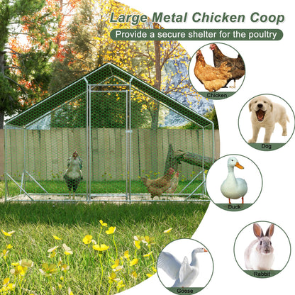 US Local Large Metal Chicken Coop, Walk-in Chicken Run, Galvanized Wire Poultry Chicken Hen Pen Cage, Rabbits Duck Cages With Waterproof And Anti-Ultraviolet Cover For Outside