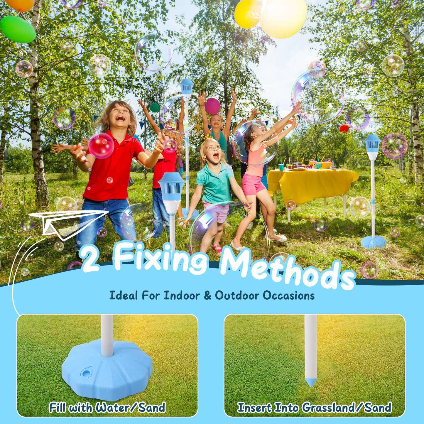 US Local 2 Pack 3 In 1 Standing Bubble Machines With Colorful Lights And Music Rechargeable Bubble Maker Stands With 2 Modes 3 Adjustable Height For Party Wedding Indoor Outdoor Occasions Pets Kids