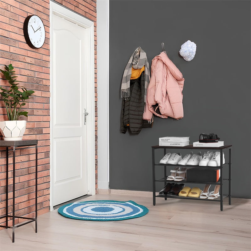 US Local 3-tier Shoe Rack With Grid Rack Wooden Rustic Foyer Shoe Rack With Coat Hook, Suitable For The Steel Frame Of The Living Room Mud Room At The Front Door Of The Corridor