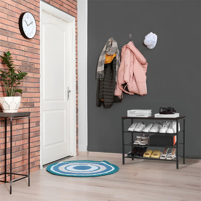 US Local 3-tier Shoe Rack With Grid Rack Wooden Rustic Foyer Shoe Rack With Coat Hook, Suitable For The Steel Frame Of The Living Room Mud Room At The Front Door Of The Corridor