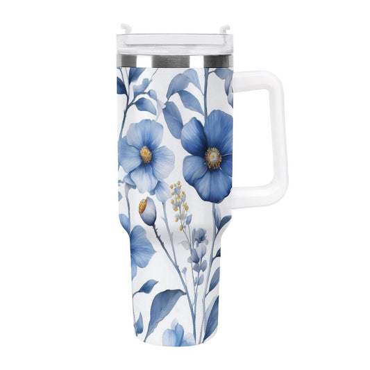 PHDT00230 POD US Local Tumbler 40 oz Large Capacity Car Cup Blue, Ink, Watercolor, Flower
