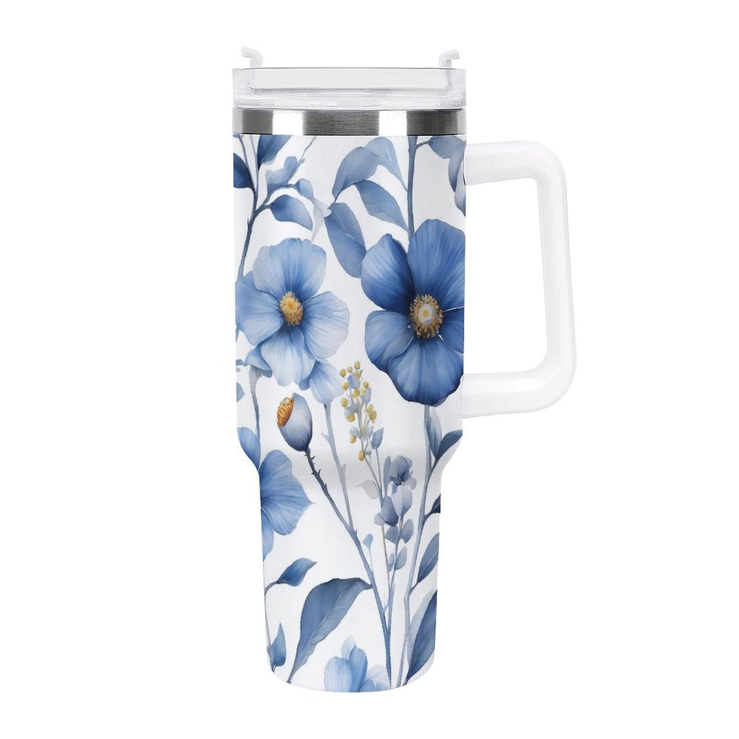 PHDT00114 POD US Local Tumbler 40 oz Large Capacity Car Cup Blue, Ink, Watercolor, Flower