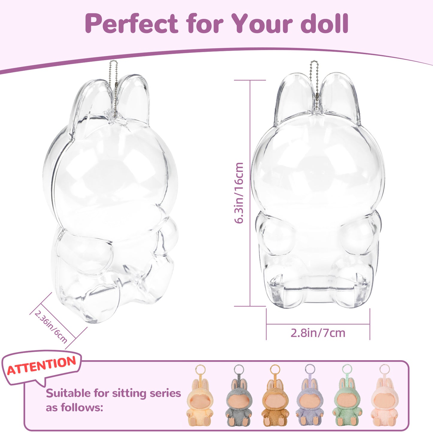 US Local Tocirelo Protective Case Cover Compatible With LABUBU Have A Seat, Clear Plastic Display Case With Keychain, Portable Acrylic Dustproof Accessories Protector Holder For Collectors  Doll Not Included