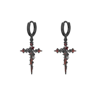 Halloween Cross Thorn Rose Pendant Earrings