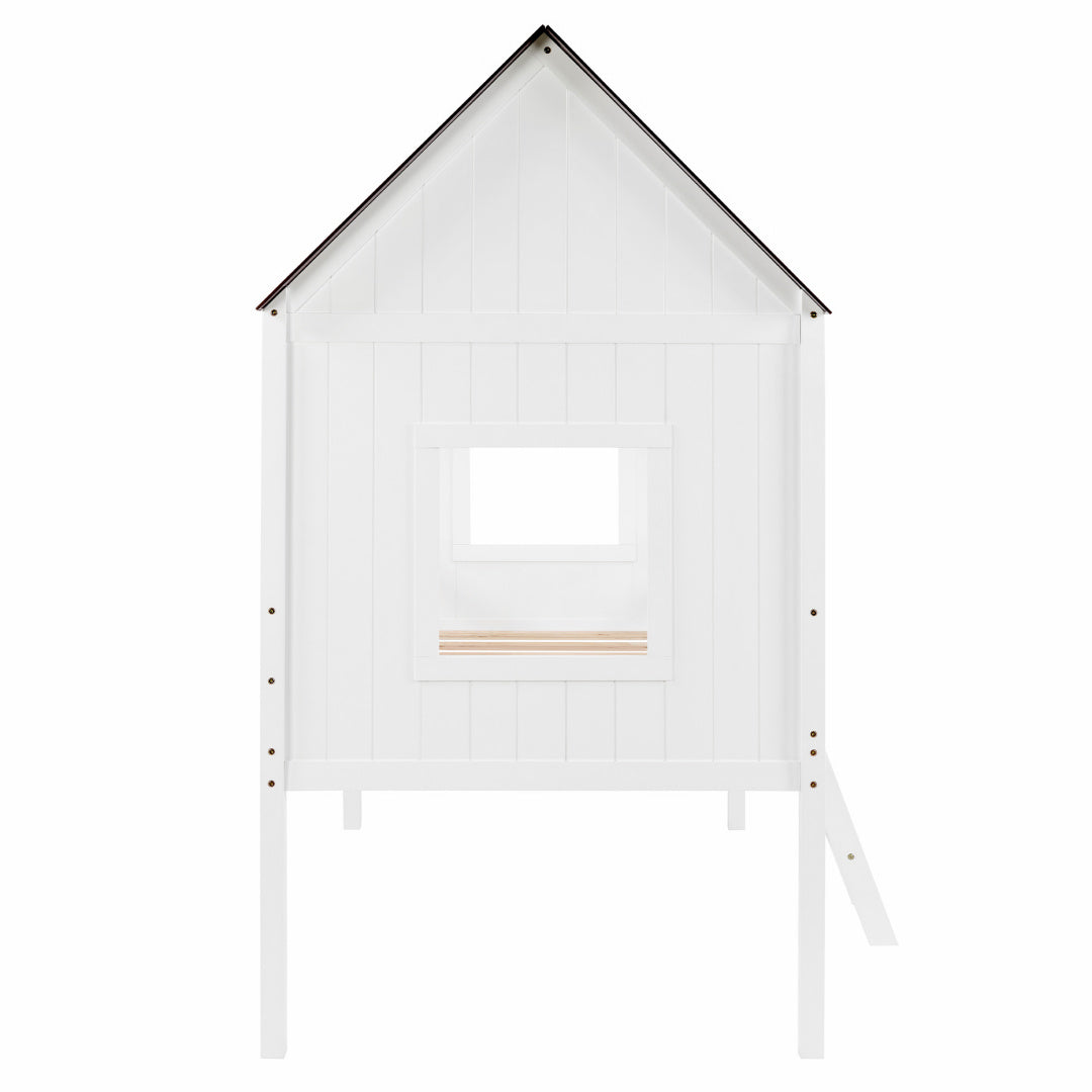 US Local Wooden Toddler Floor Bed With Window, Detachable Roof, 2-Step Ladder & Safety Guardrail, Montessori Kids Loft Bed---A-B Combo Sale, Please Do Not Purchase Individually