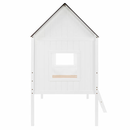 US Local Wooden Toddler Floor Bed With Window, Detachable Roof, 2-Step Ladder & Safety Guardrail, Montessori Kids Loft Bed---A-B Combo Sale, Please Do Not Purchase Individually