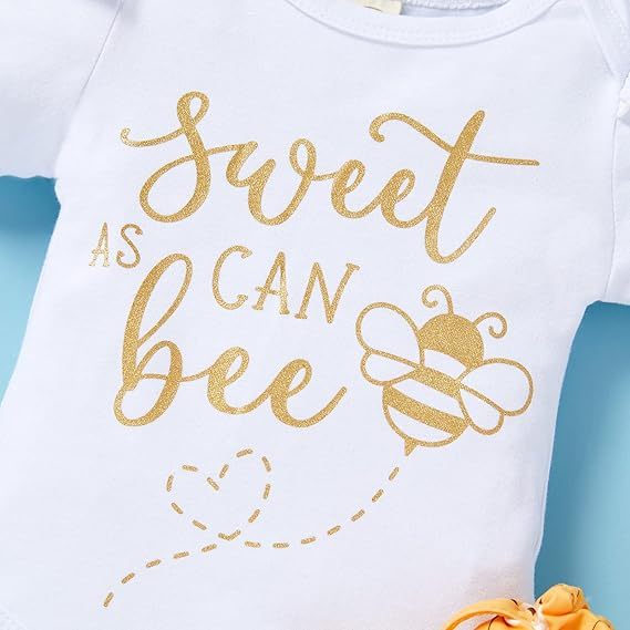 US Local Infant Baby Girl Sweet Bee Outfits Letter Print Romper Honey Bees Pants Bowknot Headband Clothes Set