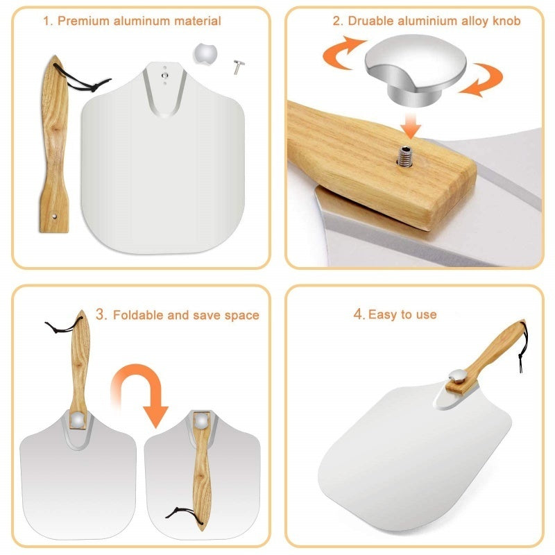 UK Local 12 Inch Pizza Peel Oven Aluminium Foldable Wood Handle And Pizza Paddle