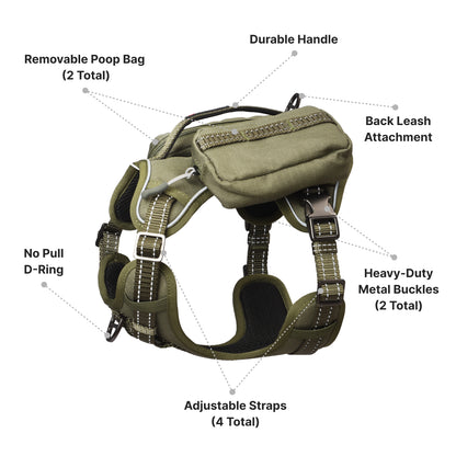 US Local PETMARVEL High-Perfomance Tactical Dog Harness With Backpack, No Pull Front Clip & Metal Buckles