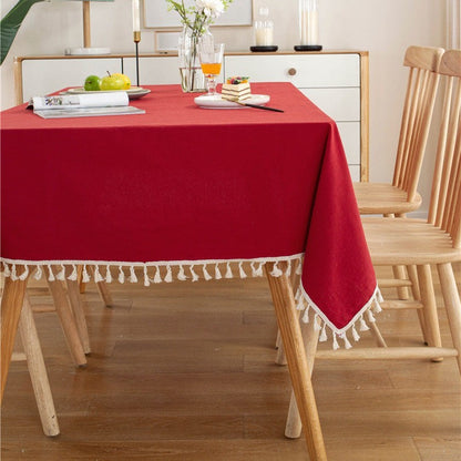 Simple Tassel Tablecloth Pure Color Washed Cotton Tablecloth