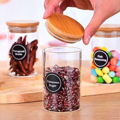 US Local 12 Pcs Round Spice Jars With Bamboo Lids And Stickers, Glass Storage Jars, Candy Jars, Coffee Jars, Salt Jars, Pepper Jars, Tea Jars
