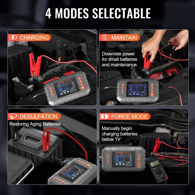 US Local VEVOR Smart Battery Charger, 20-Amp, Lithium LiFePO4 Lead-Acid AGM Gel SLA Car Battery Charger With LCD Display, Trickle Charger Maintainer Desulfator For Boat Motorcycle Lawn Mower Deep Cycle