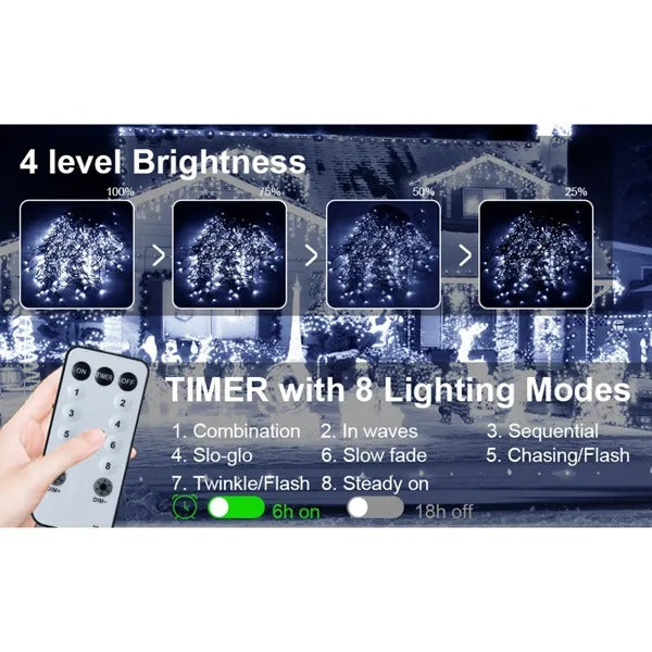 US Local 105ft Outdoor Christmas Decoration Lights,1000 LED 8 Modes Curtain Fairy Lights With 50 Drops,Plug In,Waterproof,Timer,Memory Function For Christmas Holiday Wedding Party Decorations