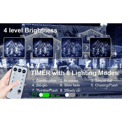 US Local 105ft Outdoor Christmas Decoration Lights,1000 LED 8 Modes Curtain Fairy Lights With 50 Drops,Plug In,Waterproof,Timer,Memory Function For Christmas Holiday Wedding Party Decorations