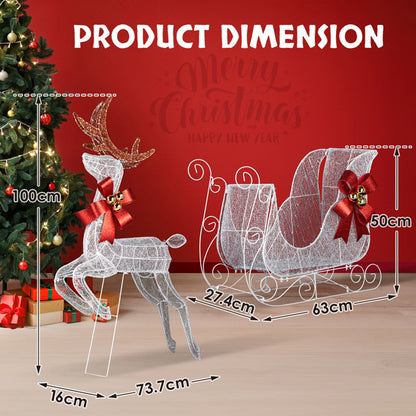 US Local 211X27.5X100cm Deer Sled, White Light, Powder Mesh, Christmas Lights, Reindeer