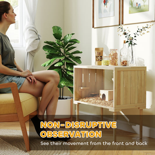 US Local Wooden Hamster Cage With Legs, Gerbil Cage For Syrian, Dwarf, Mouse, 28 X 16 X 29.5, Nature Wood