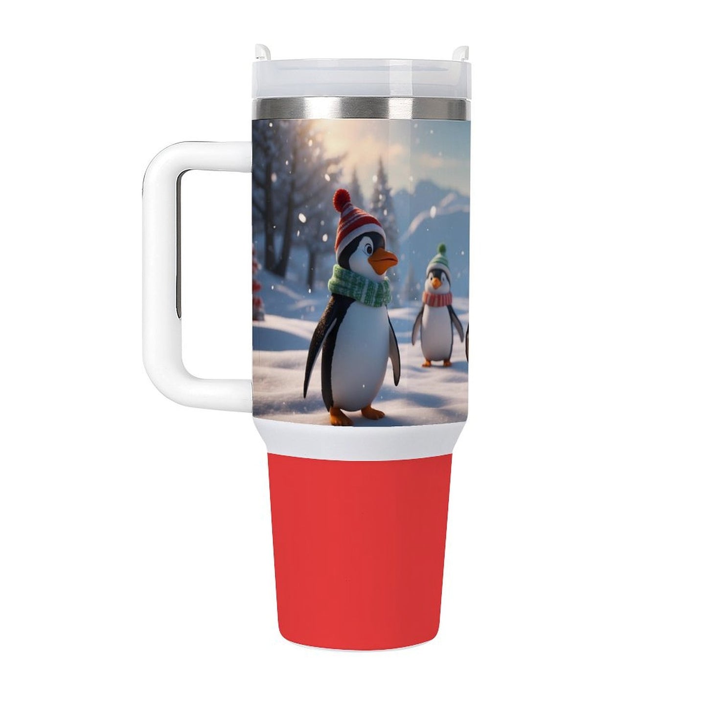 USA Local Large Capacity Car Cup Xmas Penguin_4 Red 40oz