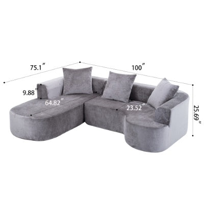 US Local Modular Sectional Sofa With L-Shape Chaise,Cloud Sectional Modern Sleeper Couch With Deep Seat,Sponge Compression Sofas No Assembly Required   Grey-Corduroy Fabric