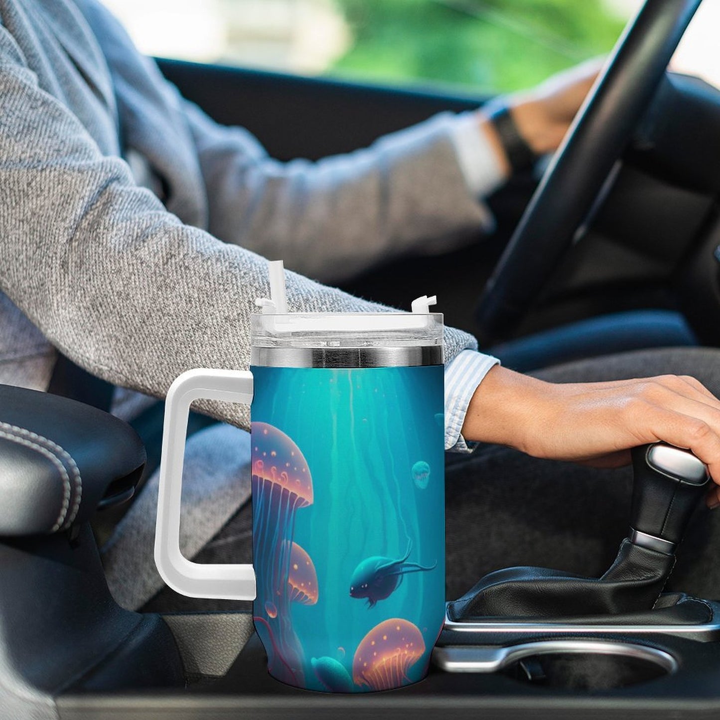PHDT00429 POD US Local Tumbler 40 oz Large Capacity Car Cup Pink, Jellyfish, Blue Sea