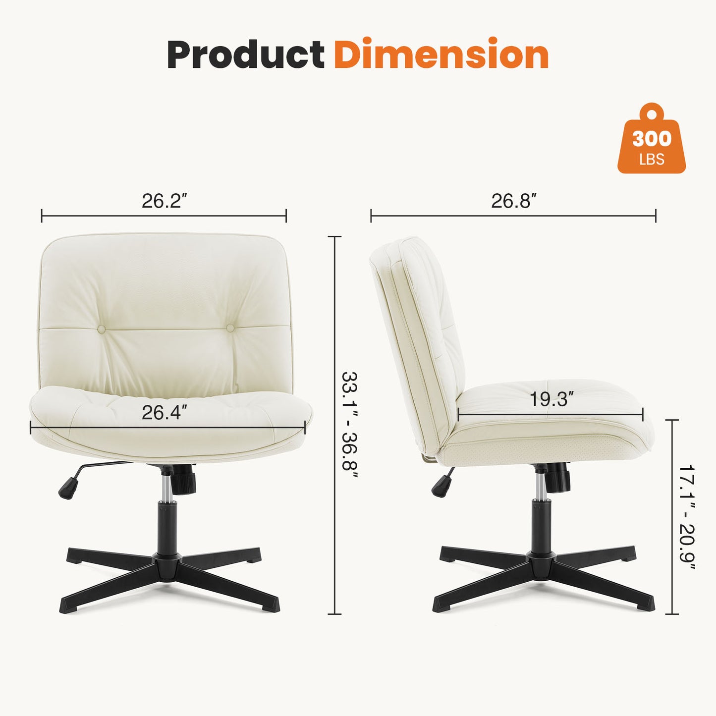 US Local Criss Cross Legged Chair, Armless Office Desk Wide Seat No Wheels, Swivel Height Adjustable Comfy