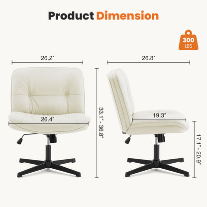 US Local Criss Cross Legged Chair, Armless Office Desk Wide Seat No Wheels, Swivel Height Adjustable Comfy
