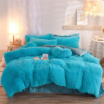 US Local Luxury Thick Fleece Duvet Cover Queen King Winter Warm Bed Quilt Cover Pillowcase Fluffy Plush Shaggy Bedclothes Bedding Set Winter Body Keep Warm