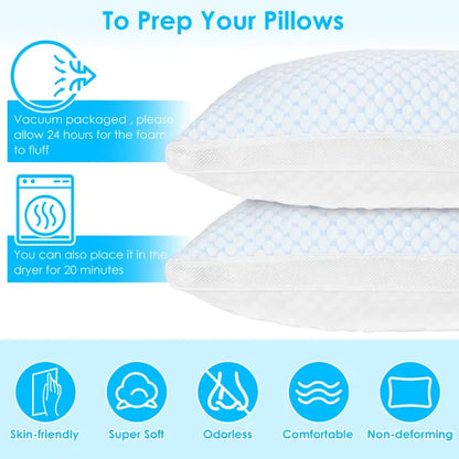 US Local 1 Pc Shredded Memory Foam Pillow Adjustable Cool Pillow With Extra Filling Machine Washable Cover For Side Back Stomach Sleepers