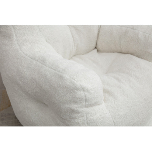 UK Local Soft Tufed Foam Bean Bag Chair With Teddy Fabric,Ivory White
