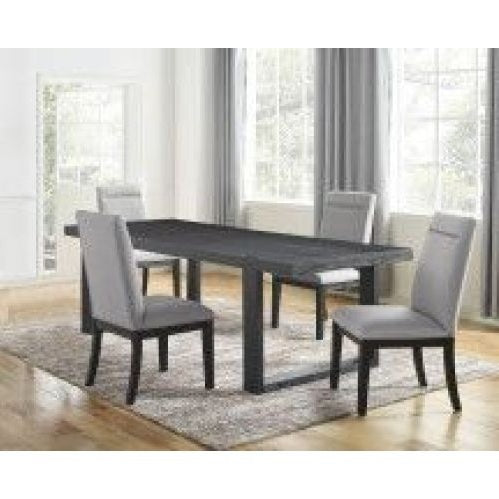 US Local Contemporary 5pc Dining Gray Chairs - Rubbed Charcoal Wood, Gold Accents