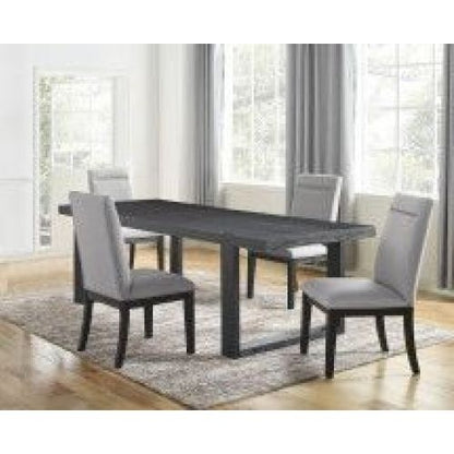 US Local Contemporary 5pc Dining Gray Chairs - Rubbed Charcoal Wood, Gold Accents