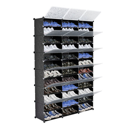 US Local 3 Rows, 12 Layers, 36 Compartments Plastic Shoe Box Storage Rack