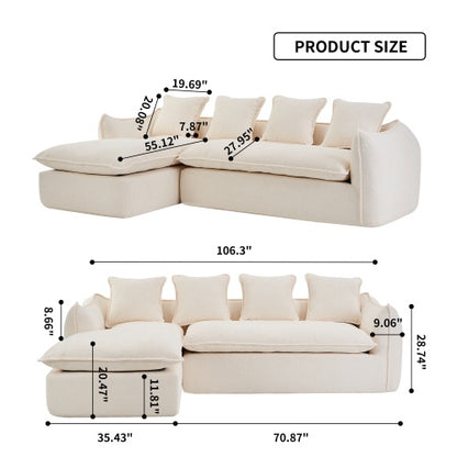 US Local VIDEO Provided Sofa Deep Seat Sofa 3 Seater For Living Room Oversized Comfy Sofa L-Shape Sofa Couch With Chaise Home Furniture Sleeper Sectional Sofa For Apartment, Office Left Hand Facing