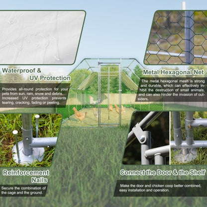 US Local 9.94 Ft. X 25.68 Ft. Galvanized Large Metal Walk In Chicken Coop Cage Farm Poultry Run Hutch Hen House