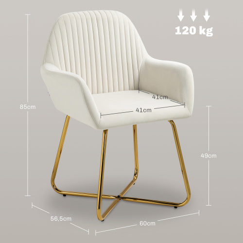 UK Local HOMCOM Modern Arm Chair Upholstered Accent Chair With Metal Base For Living Room Cream White