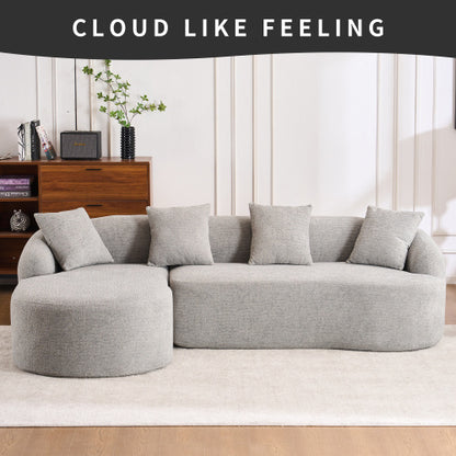 US Local LY-022 GREY COMPRESSION SOFA Combining Chaise Longue With 3-seater, Wood Grain Chenille Fabric, Full Sponge Compression Sofa,combined Sofa With 4 Pillows For Living Home Furniture Apartment