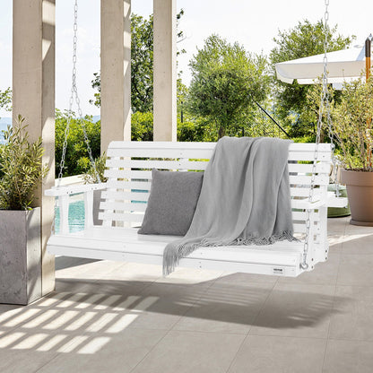 US Local VEVOR Wooden Porch Swing 5.5 Ft, Patio Bench Swing For Courtyard & Garden, Upgraded 880 Lbs Strong Load Capacity, Heavy Duty Swing Chair Bench With Hanging Chains For Outdoors, White