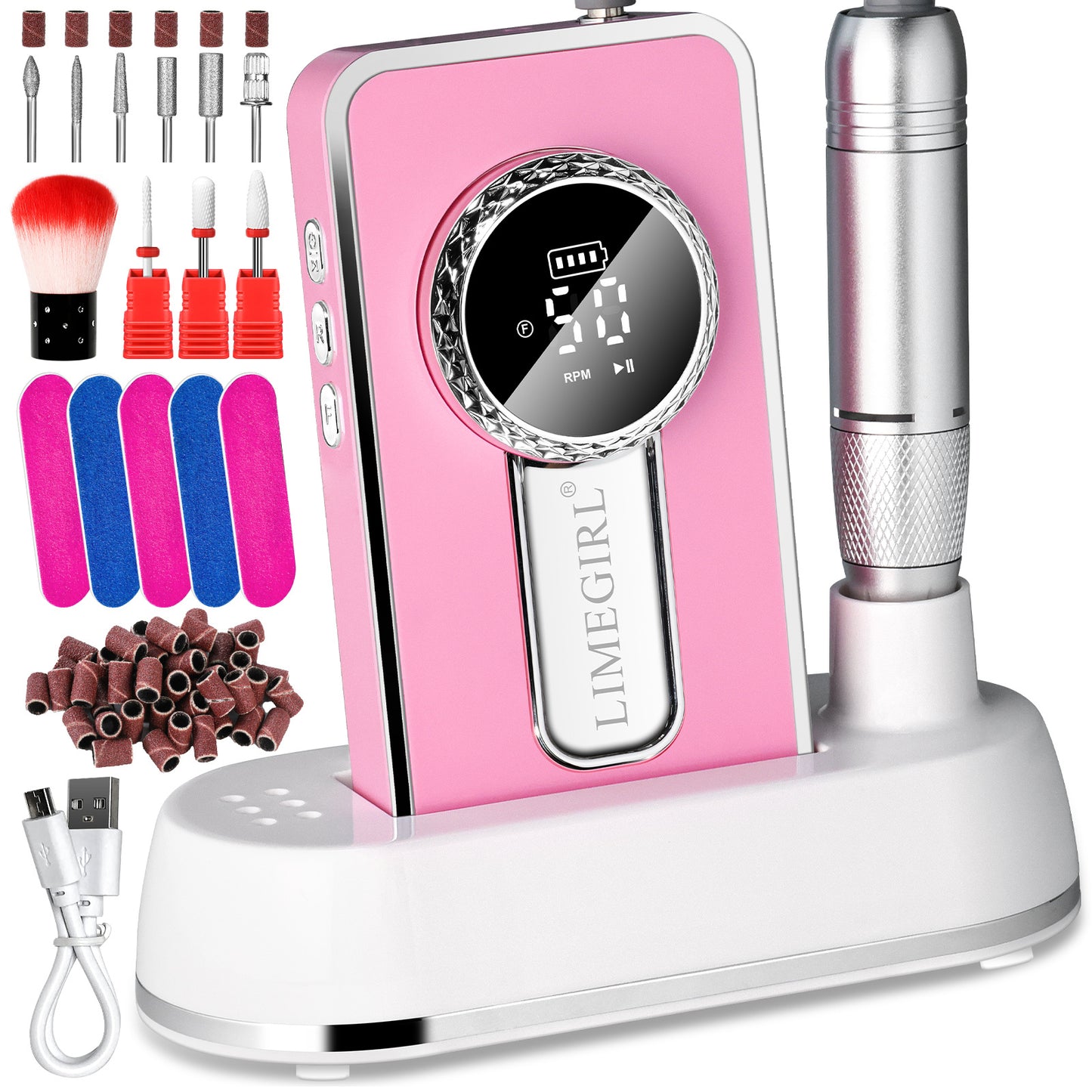 US Local Electric 45000RPM Nail Drill Machine Rechargeable Portable Nail File Electric DIY Nail Drill Kit With Smart LCD Screen For Gel Nail Manicure And Pedicure Reflective Body Etc