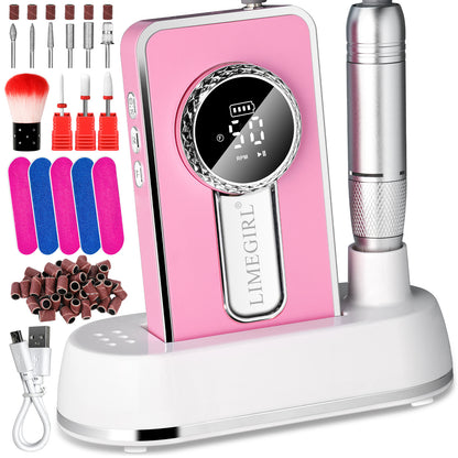 US Local Electric 45000RPM Nail Drill Machine Rechargeable Portable Nail File Electric DIY Nail Drill Kit With Smart LCD Screen For Gel Nail Manicure And Pedicure Reflective Body Etc