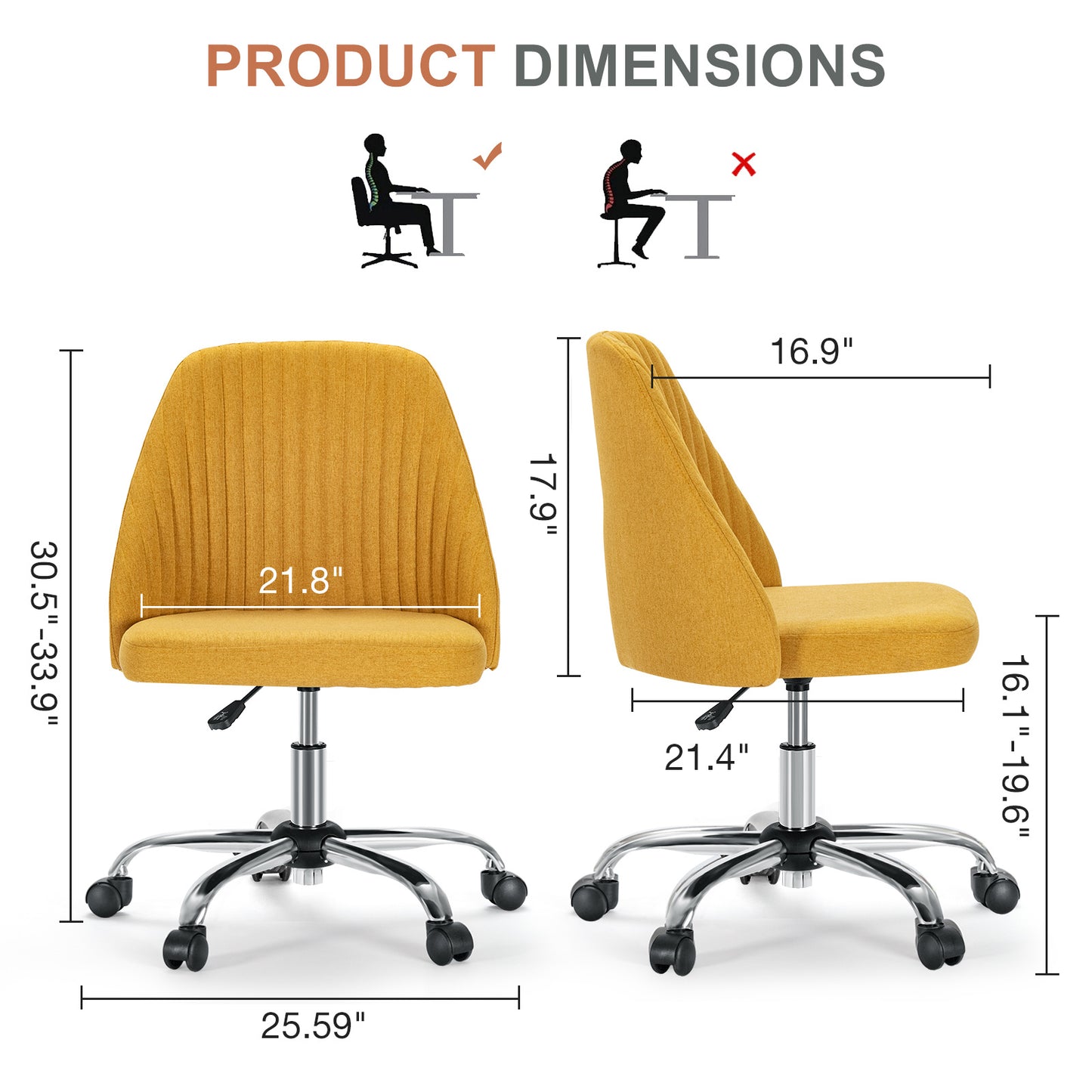 US Local Modern Fabric Armless Adjustable Swivel Office Desk Chairs With Wheels