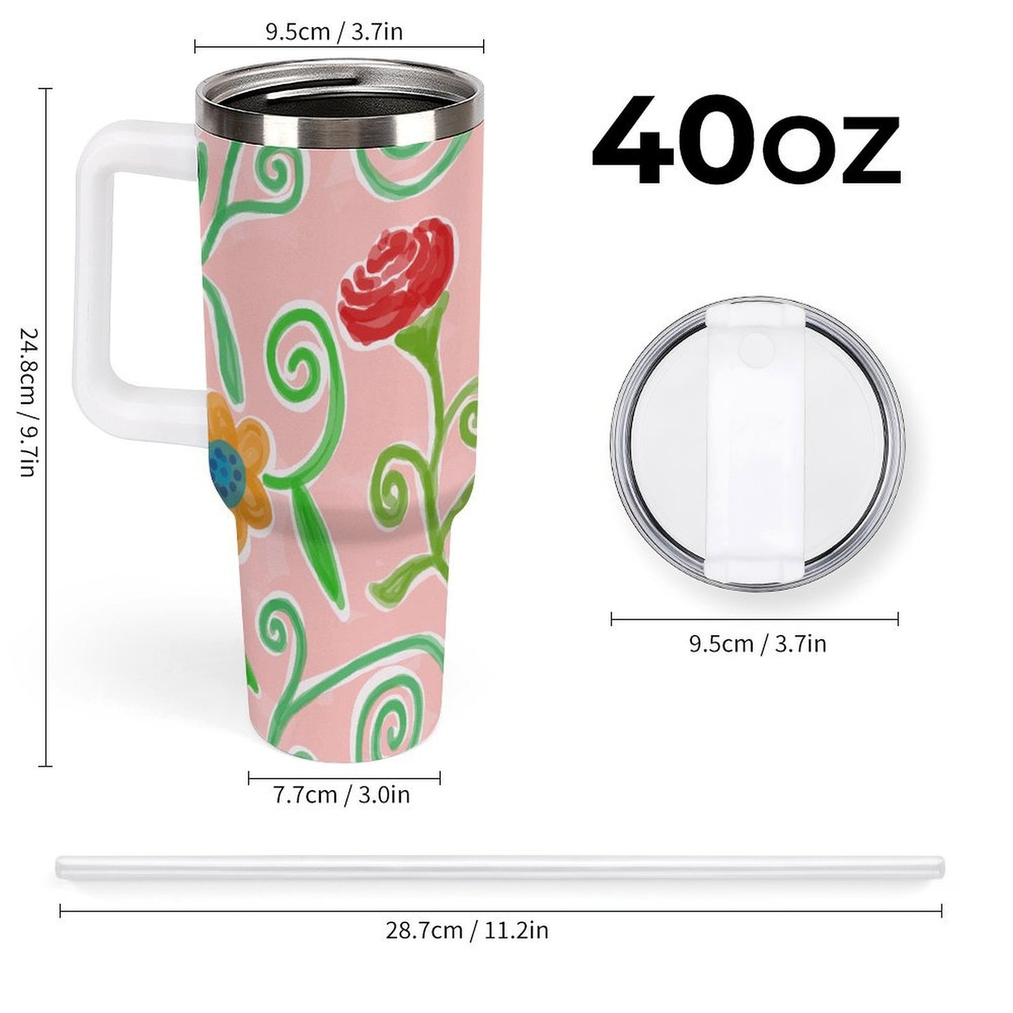 PHDT00113 POD US Local Tumbler 40 oz Large Capacity Car Cup Flowers