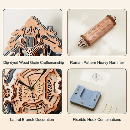 US Local Robotime ROKR 3D Wooden Puzzle Time Art Romantic Notes Wall Clock Model Toys For Children Kids - LC701