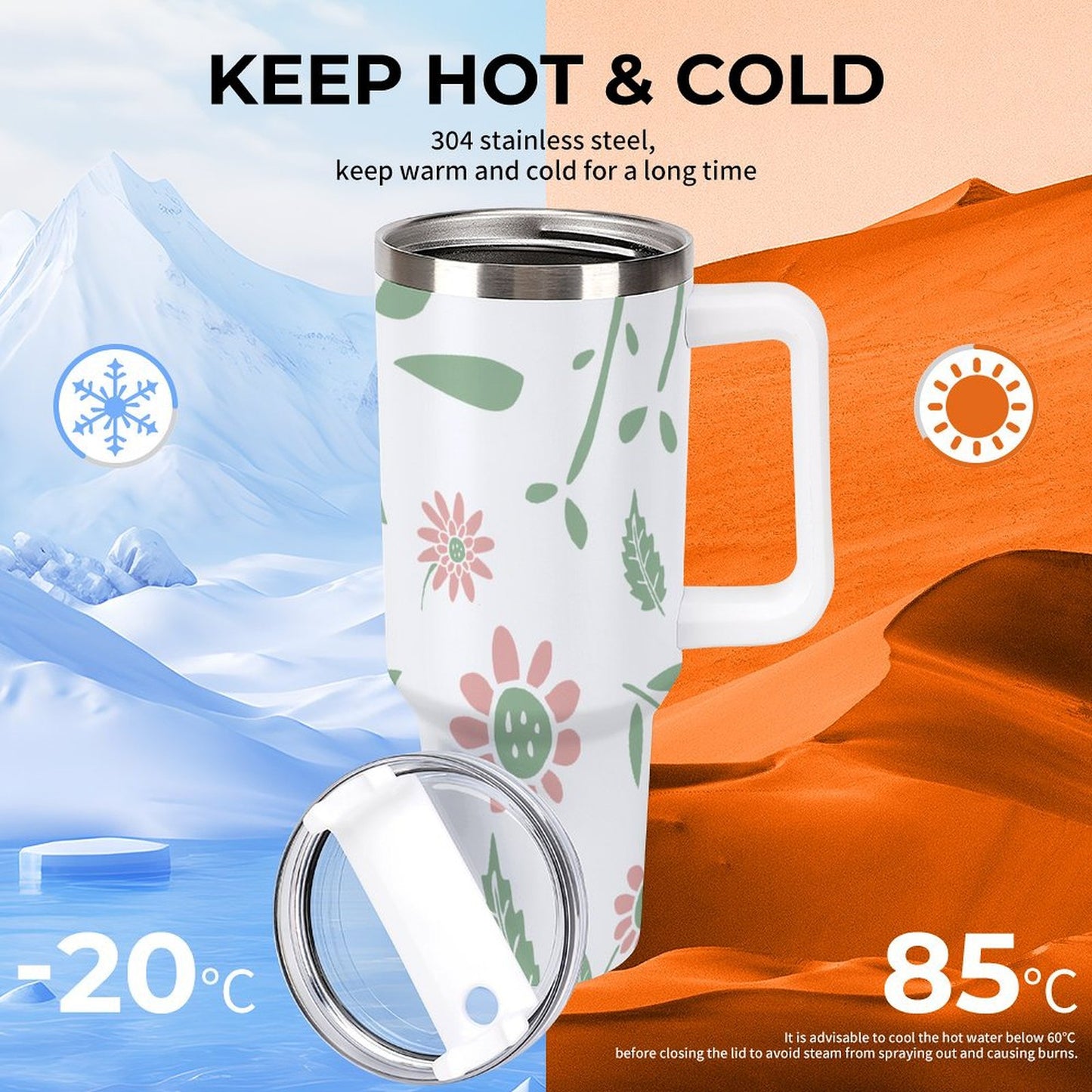 PHDT00393 POD US Local Tumbler 40 oz Large Capacity Car Cup Leaves, Summer